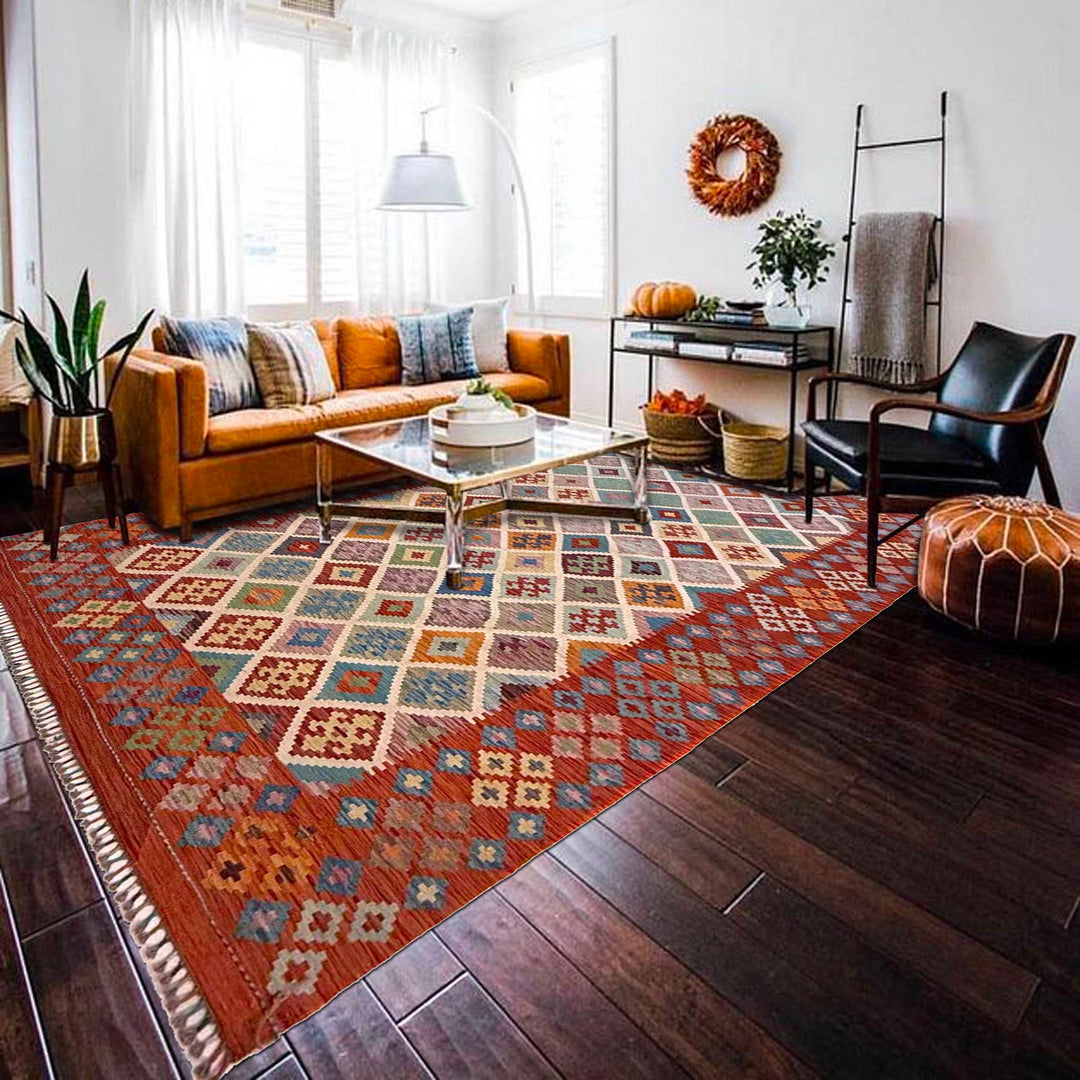 Hand Made Afghan Kilim 6' 10" x 9' 9" - No. AL97826