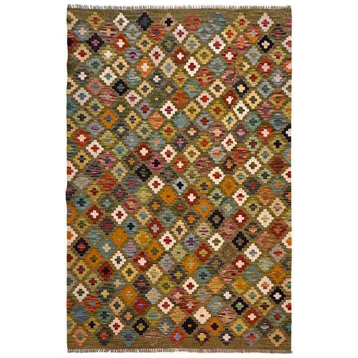 Multi Color ful Flat-Weave Wool Kilim 4' 3" x 6' 0" - No. AL15985