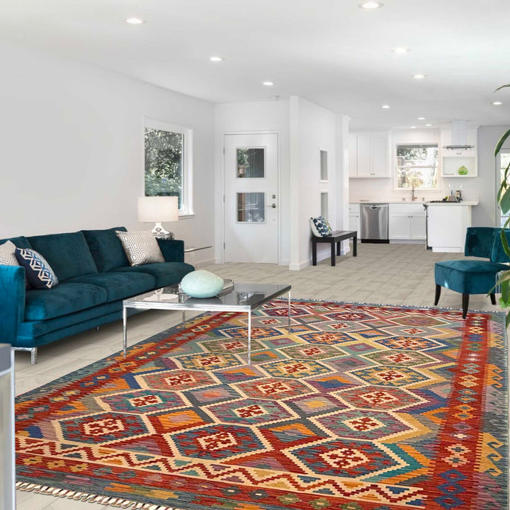 Afghan Kilim Rug 6' 7" x 10' 0" Flat-Weave view 9