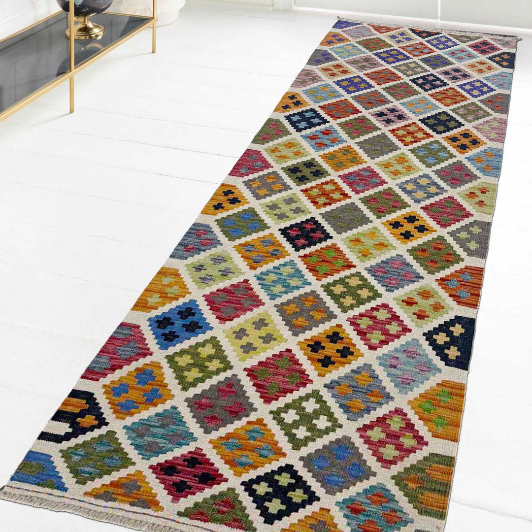 Multi Color ful Flat-Weave Wool Kilim Runner 2' 8" x 9' 7" - No. AL72275