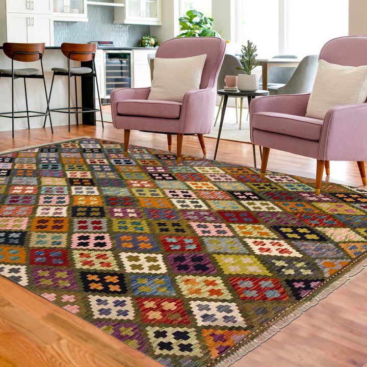 Handmade Afghan Vegetable Kilim 5' 1" x 6' 8" - No. AL85983