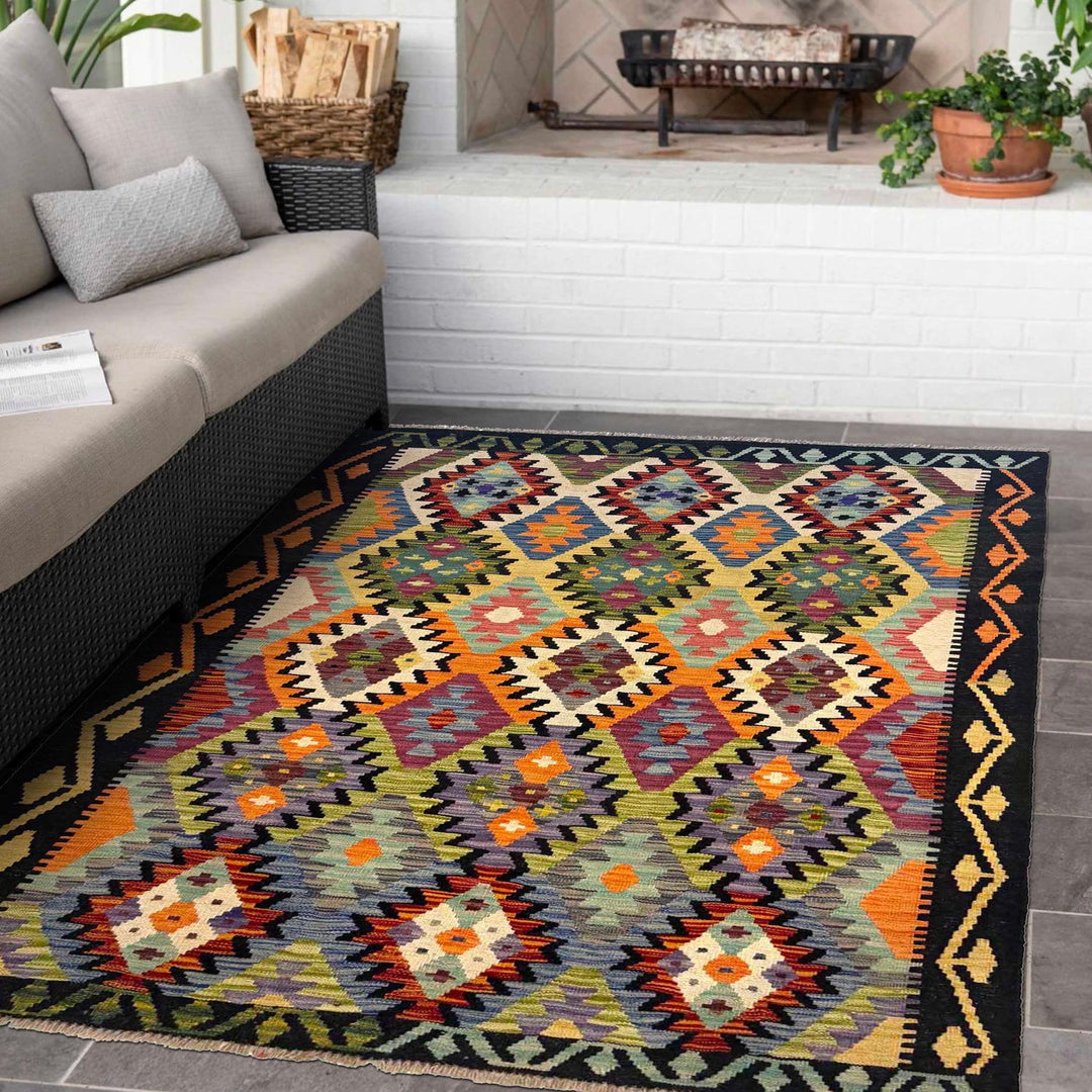 Hand Knotted Afghan Style Kilim 4' 1" x 6' 1" - No. AL52759