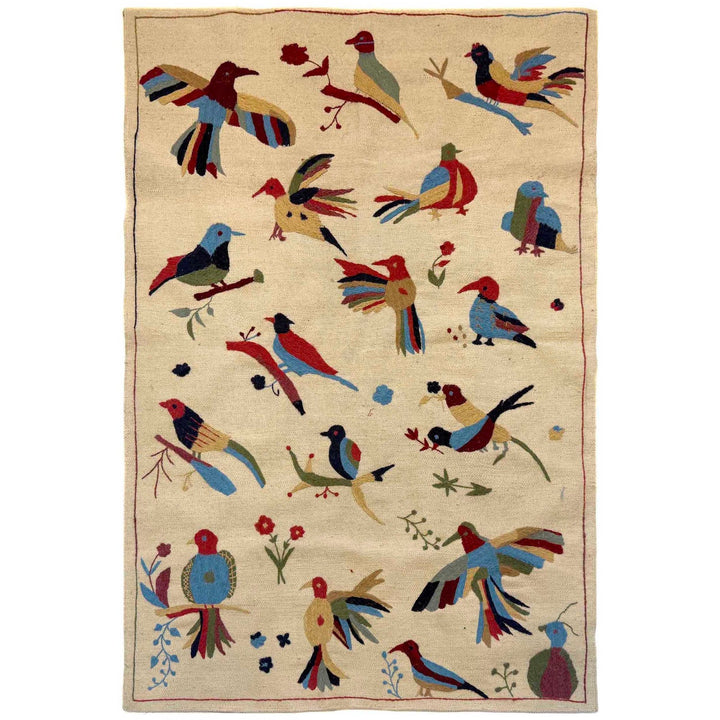 Beige Color Embroidery Flat Weave Kilim 4' 0" x 6' 0" - No. AL72512