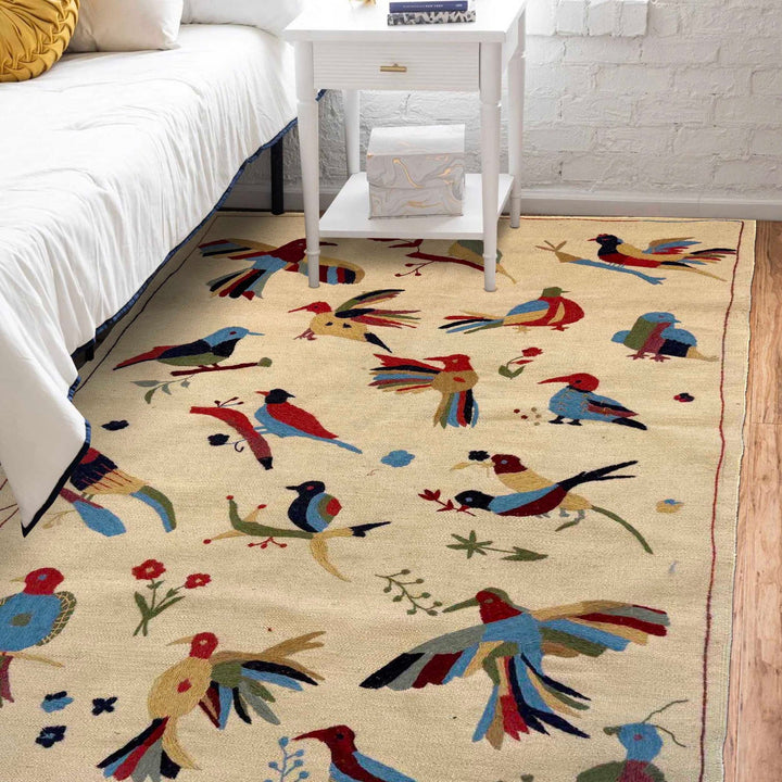 Beige Color Embroidery Flat Weave Kilim 4' 0" x 6' 0" - No. AL72512