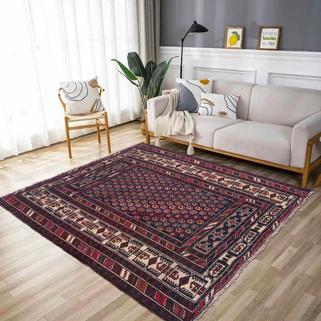 Afghan Maliki Kilim Rug 3'9" x 4'1" Flat-Weave reverse