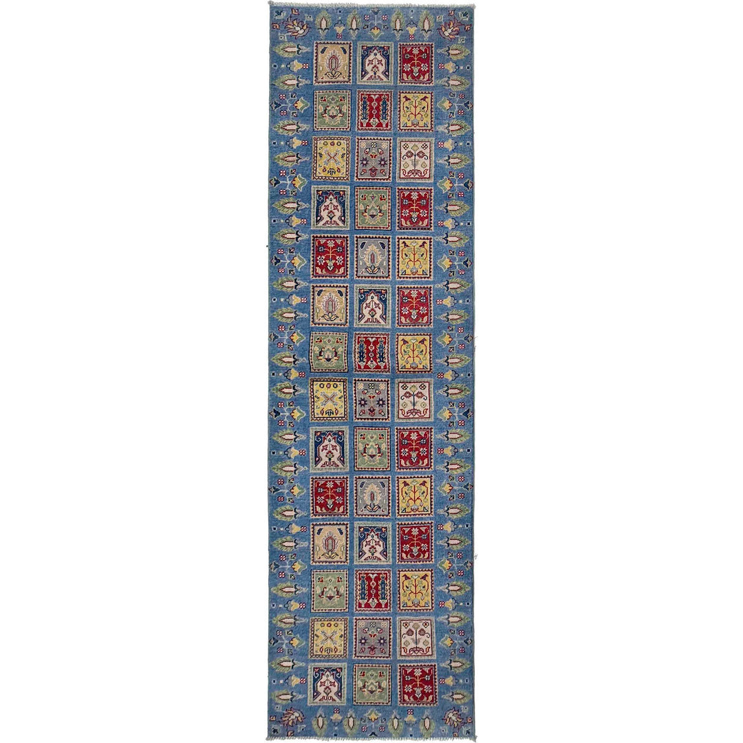 Blue Afghan Bakhtiar Runner Rug 2' 8" x 9' 8" Hand-Knotted