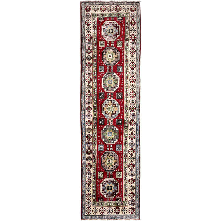 Red Afghan Kazak Rug 2' 8" x 9' 10" Hand-Knotted | No. AL69372