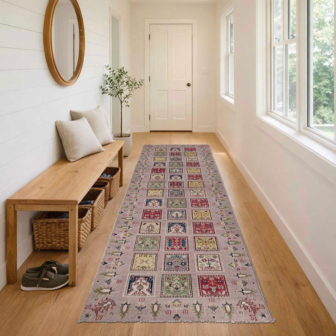 Pink Afghan Bakhtiar Runner Rug 2' 9" x 10' 2" Hand-Knotted reverse