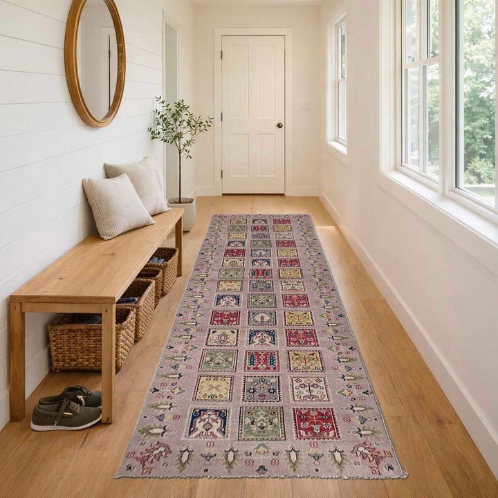 Pink Afghan Bakhtiar Runner Rug 2' 9" x 10' 2" Hand-Knotted reverse