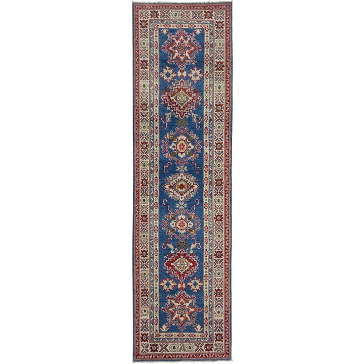 Blue Afghan Kazak Rug 2' 7" x 9' 5" Hand-Knotted | No. AL25187