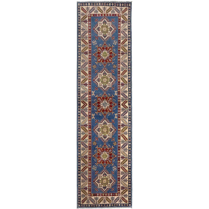Blue Afghan Kazak Rug 2' 8" x 9' 9" Hand-Knotted
