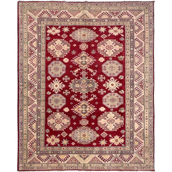 Red Afghan Kazak Rug 6' 8" x 9' 8" Hand-Knotted
