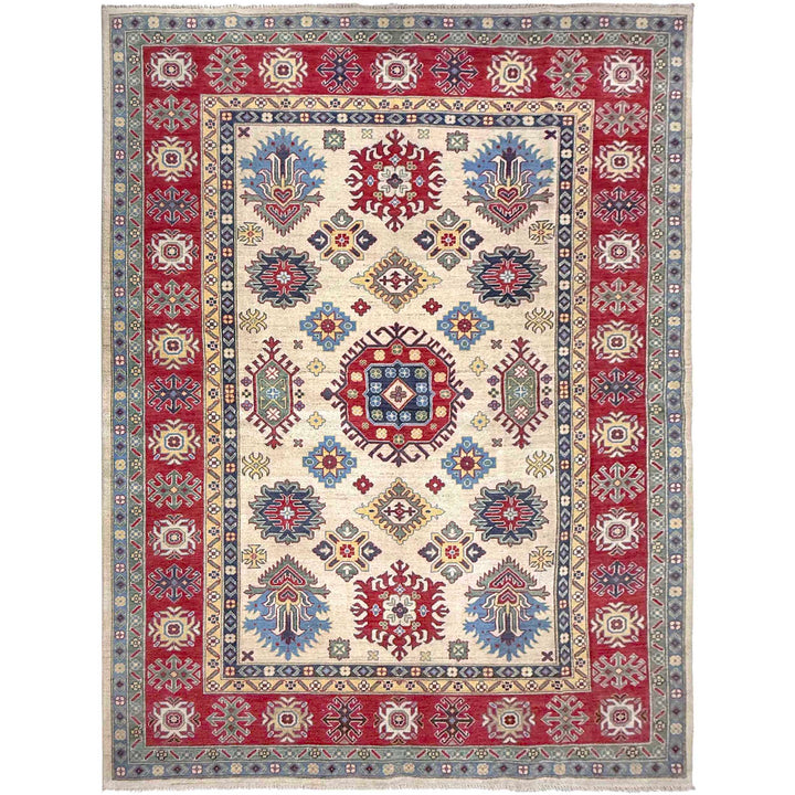Beige Afghan Kazak Rug 6' 6" x 10' 0" Hand-Knotted | No. AL71456