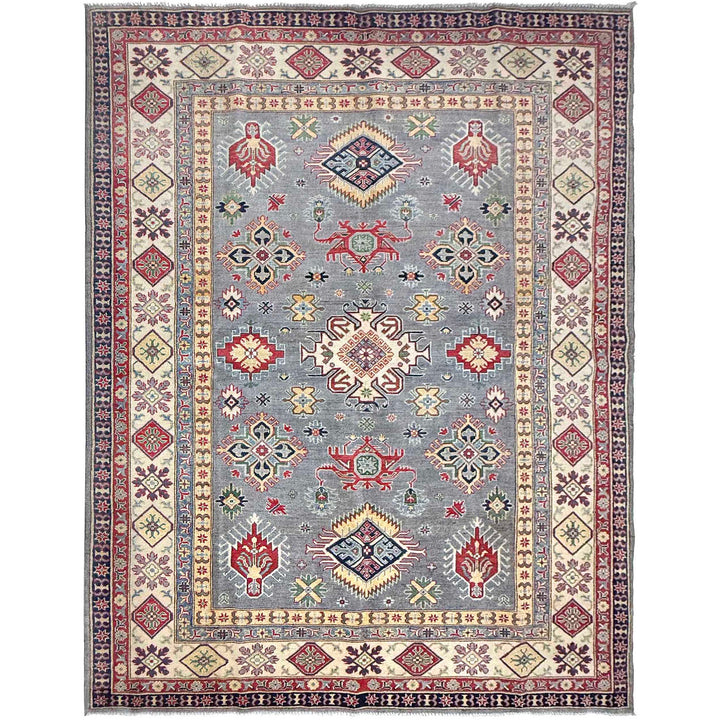 Gray Afghan Kazak Rug 6' 8" x 9' 7" Hand-Knotted | No. AL29240