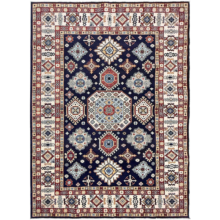 Blue Afghan Kazak Rug 6' 1" x 9' 2" Hand-Knotted | No. AL80415