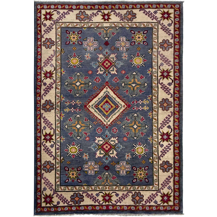 Blue Afghan Kazak Rug 4' 9" x 6' 11" Hand-Knotted | No. AL36770