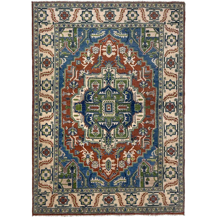 Afghan Heriz Rug 5'1" x 7'0" Hand-Knotted