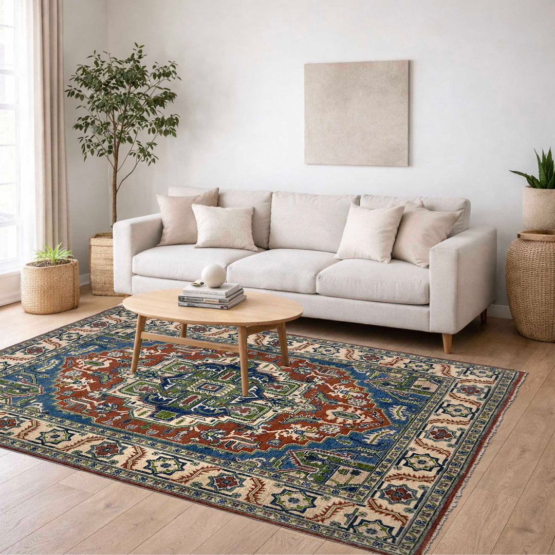 Afghan Heriz Rug 5'1" x 7'0" Hand-Knotted reverse