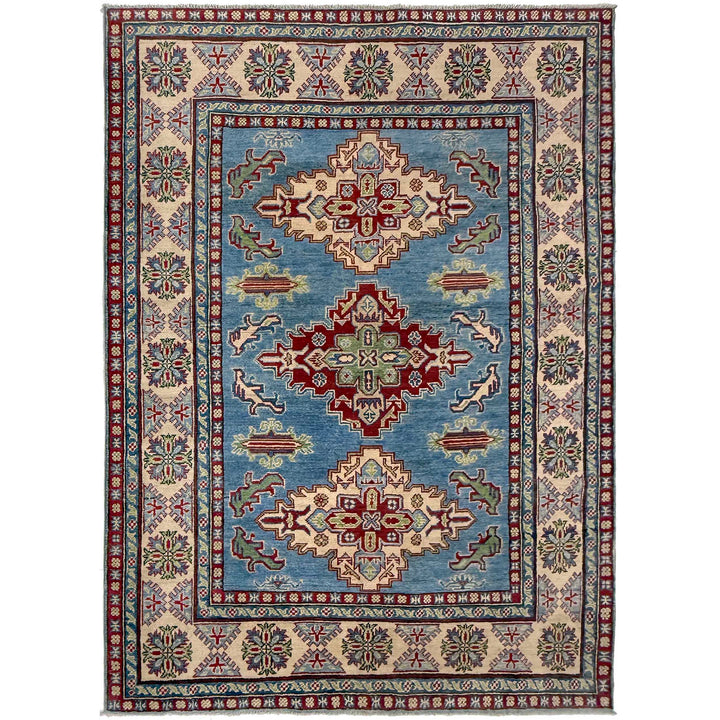 Blue Afghan Kazak Rug 4' 11" x 6' 9" Hand-Knotted | No. AL56966