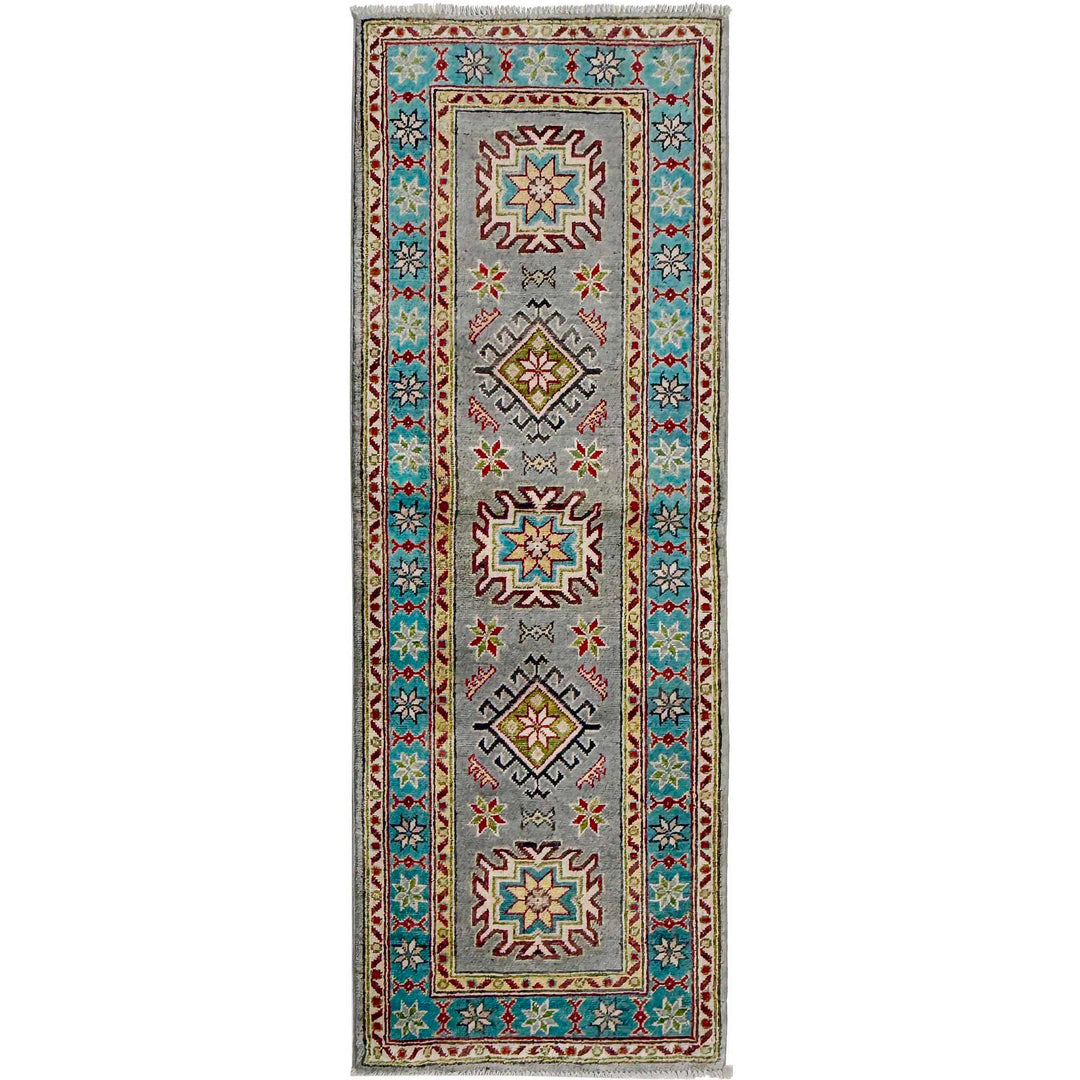 Gray Afghan Kazak Rug 2' 0" x 5' 6" Hand-Knotted