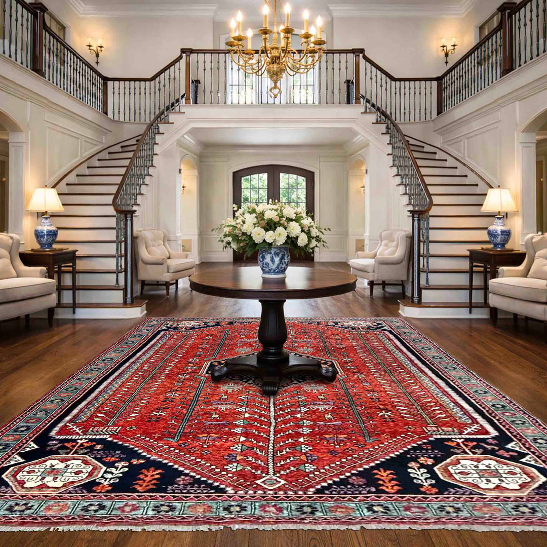 Red Afghan Shirazi Rug 8' 0" x 11' 3" Hand-Knotted reverse