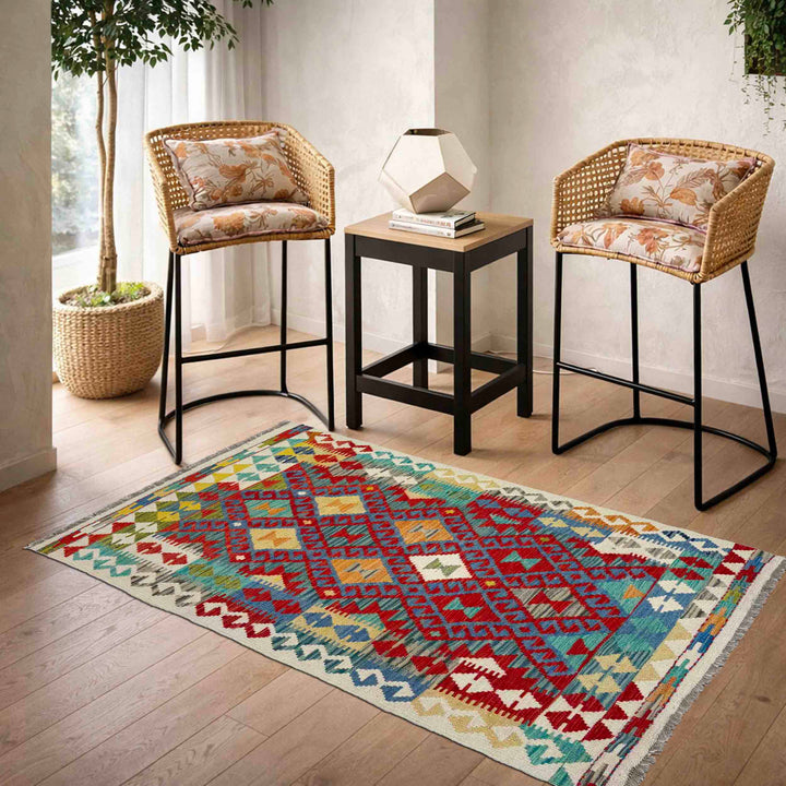 Afghan Vegetable Kilim Rug 3' 1" x 5' 9" Flat-Weave reverse