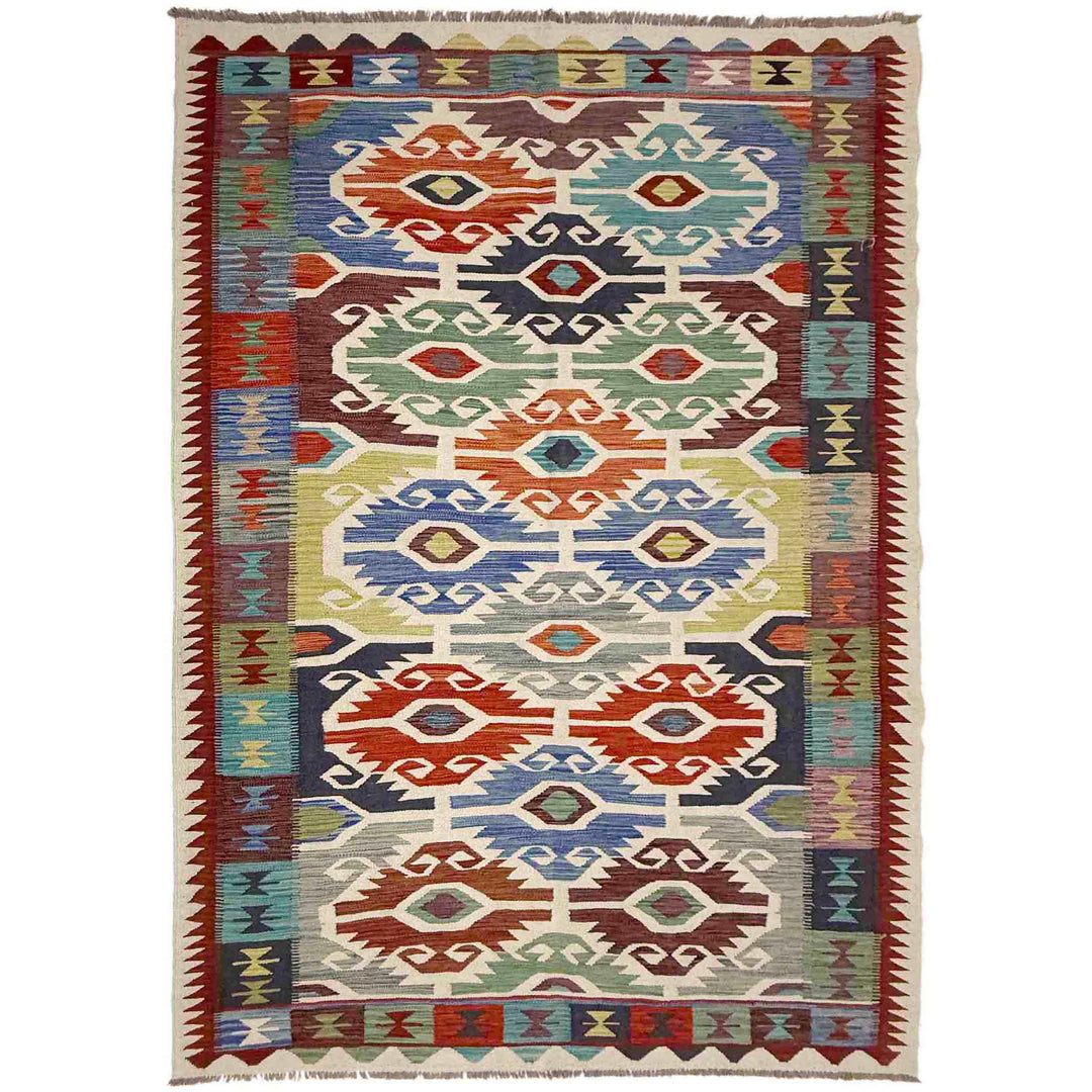 Afghan Vegetable Kilim Rug 5' 10" x 9' 1" Flat-Weave