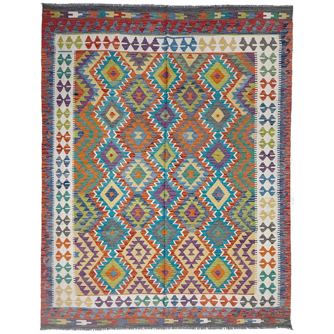 Afghan Vegetable Kilim Rug 6' 9" x 9' 7" Flat-Weave
