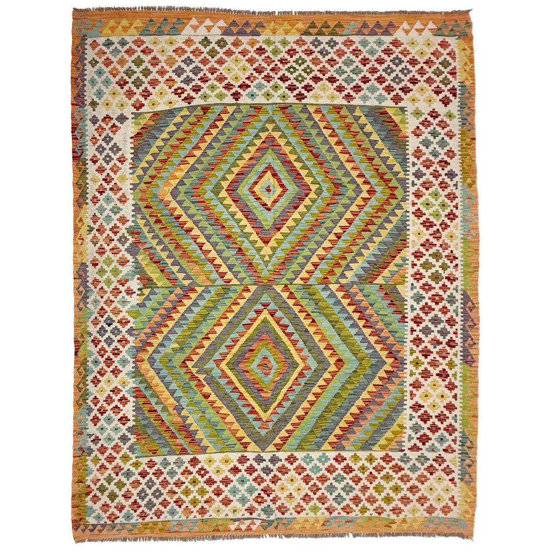 Afghan Vegetable Kilim Rug 6' 8" x 9' 3" Flat-Weave