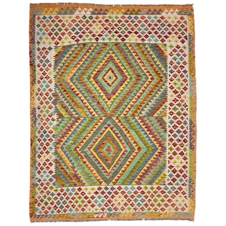 Afghan Vegetable Kilim Rug 6' 8" x 9' 3" Flat-Weave