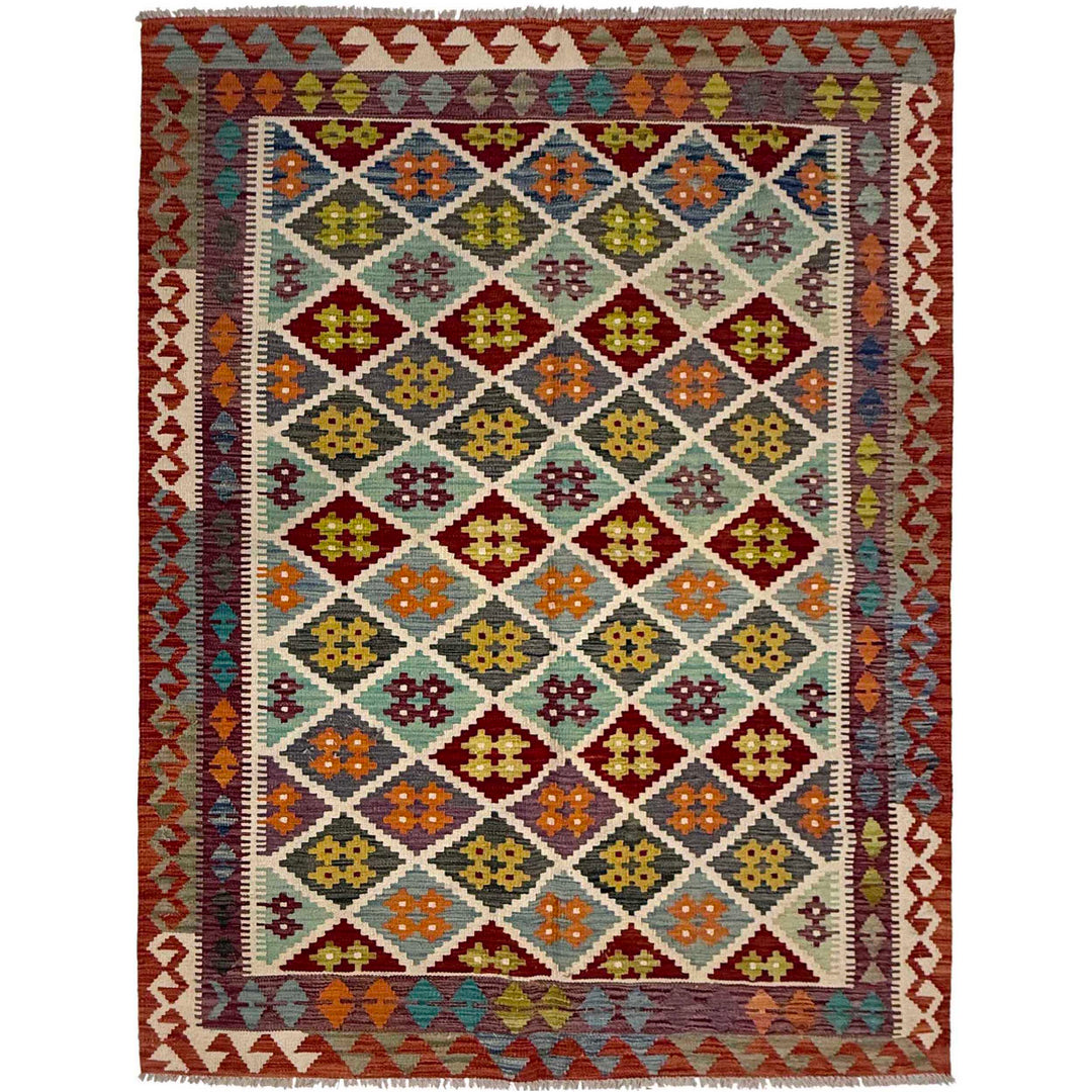 Afghan Kilim Rug 4' 11" x 6' 4" Flat-Weave
