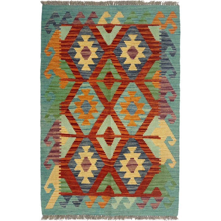 Afghan Vegetable Kelim Rug 2'7" x 4'1" Flat-Weave