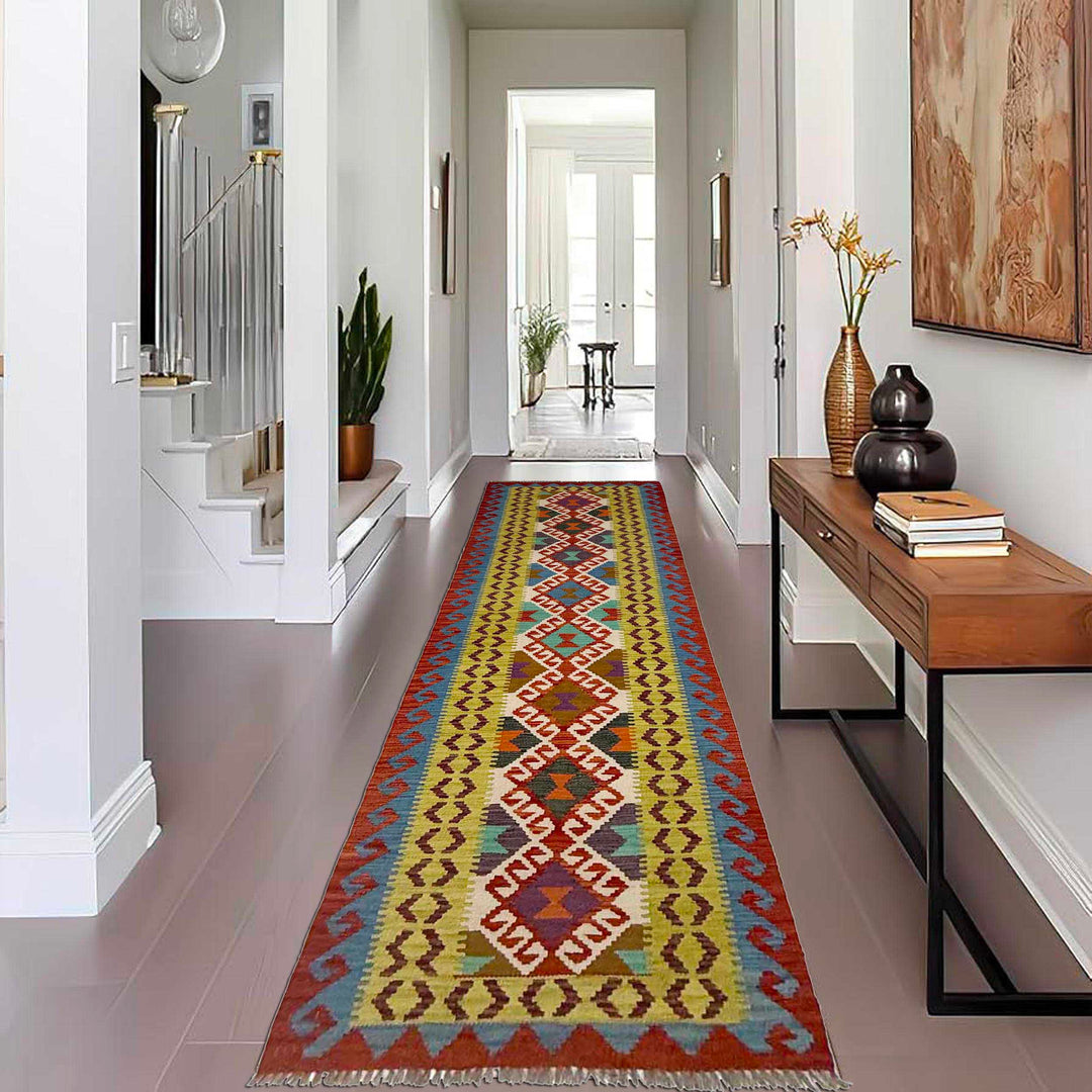 Afghan Kilim Runner 2' 7" x 9' 5" Flat-Weave reverse