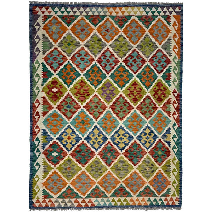 Afghan Kilim Rug 4' 11" x 6' 8" Flat-Weave | No. AL21853
