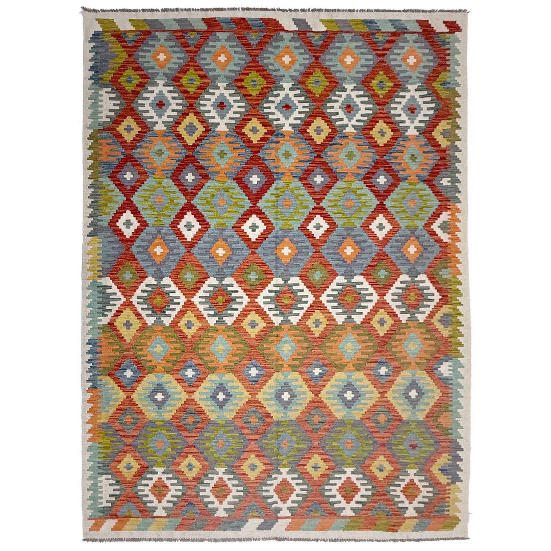 Afghan Vegetable Kilim Rug 6' 7" x 9' 5" Flat-Weave