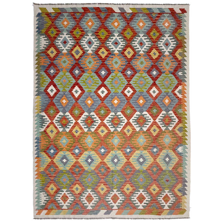 Afghan Vegetable Kilim Rug 6' 7" x 9' 5" Flat-Weave