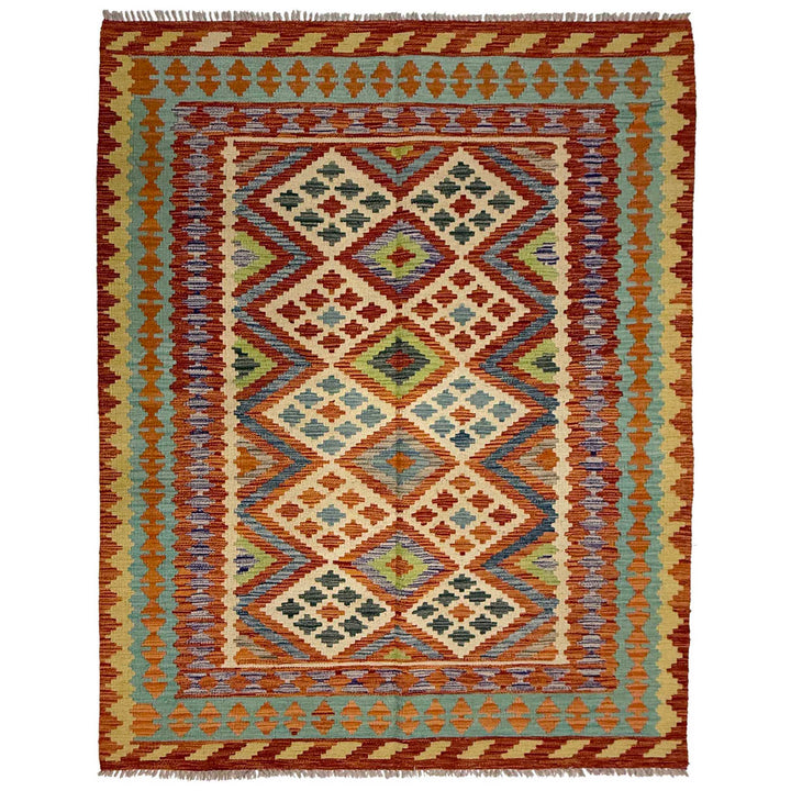 Afghan Vegetable Kilim Rug 4' 10" x 6' 4" Flat-Weave