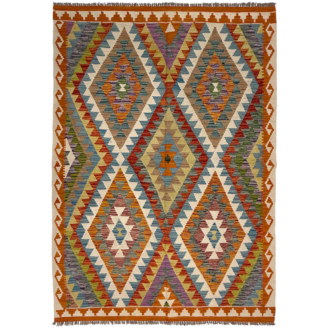 Afghan Kilim Rug 4'11" x 6'5" Flat-Weave