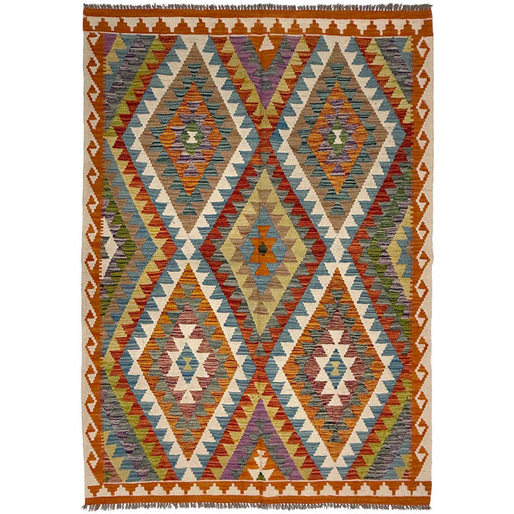 Afghan Kilim Rug 4'11" x 6'5" Flat-Weave