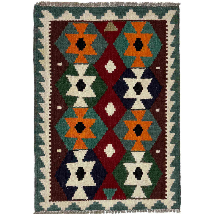 Afghan Vegetable Kilim Rug 2' 0" x 2' 9" Flat-Weave