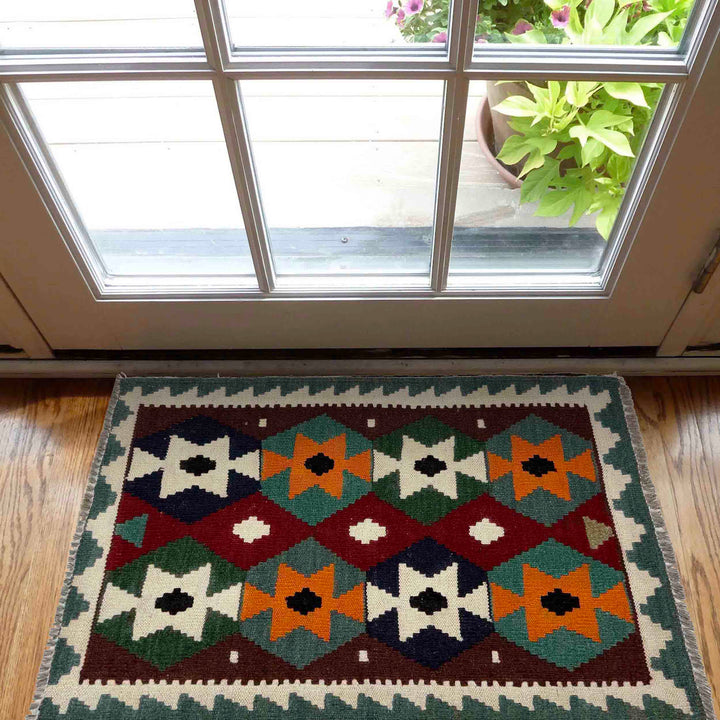 Afghan Vegetable Kilim Rug 2' 0" x 2' 9" Flat-Weave view