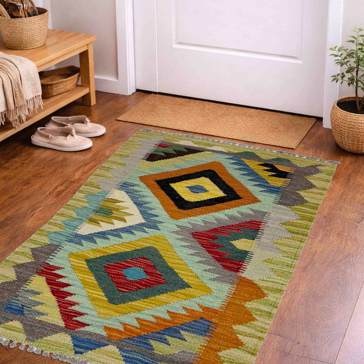 Afghan Vegetable Kilim Rug 1' 10" x 2' 11" Flat-Weave view