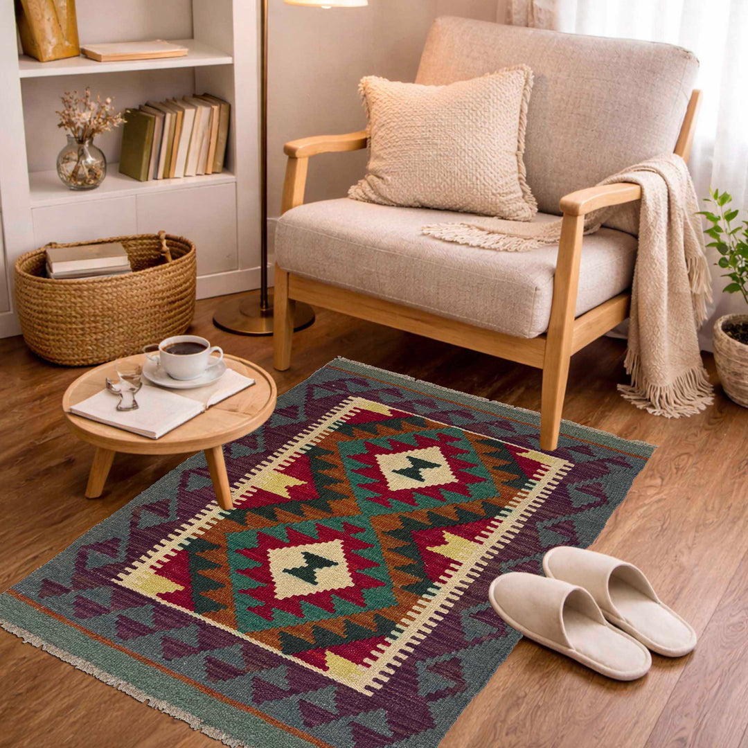 Afghan Kilim Rug 2' 0" x 3' 0" Flat-Weave view