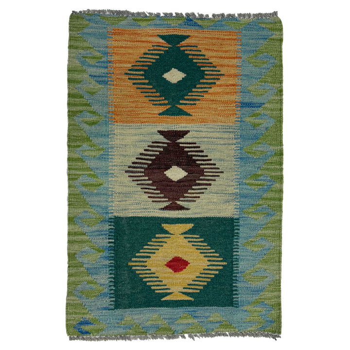 Afghan Vegetable Kilim Rug 1' 10" x 2' 11" Flat-Weave