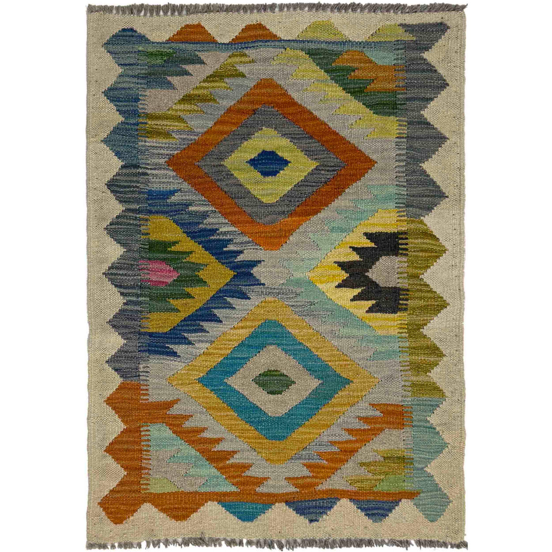 Multi Color ful Flat-Weave Wool Kilim 2' 0" x 3' 0" - No. AL376554