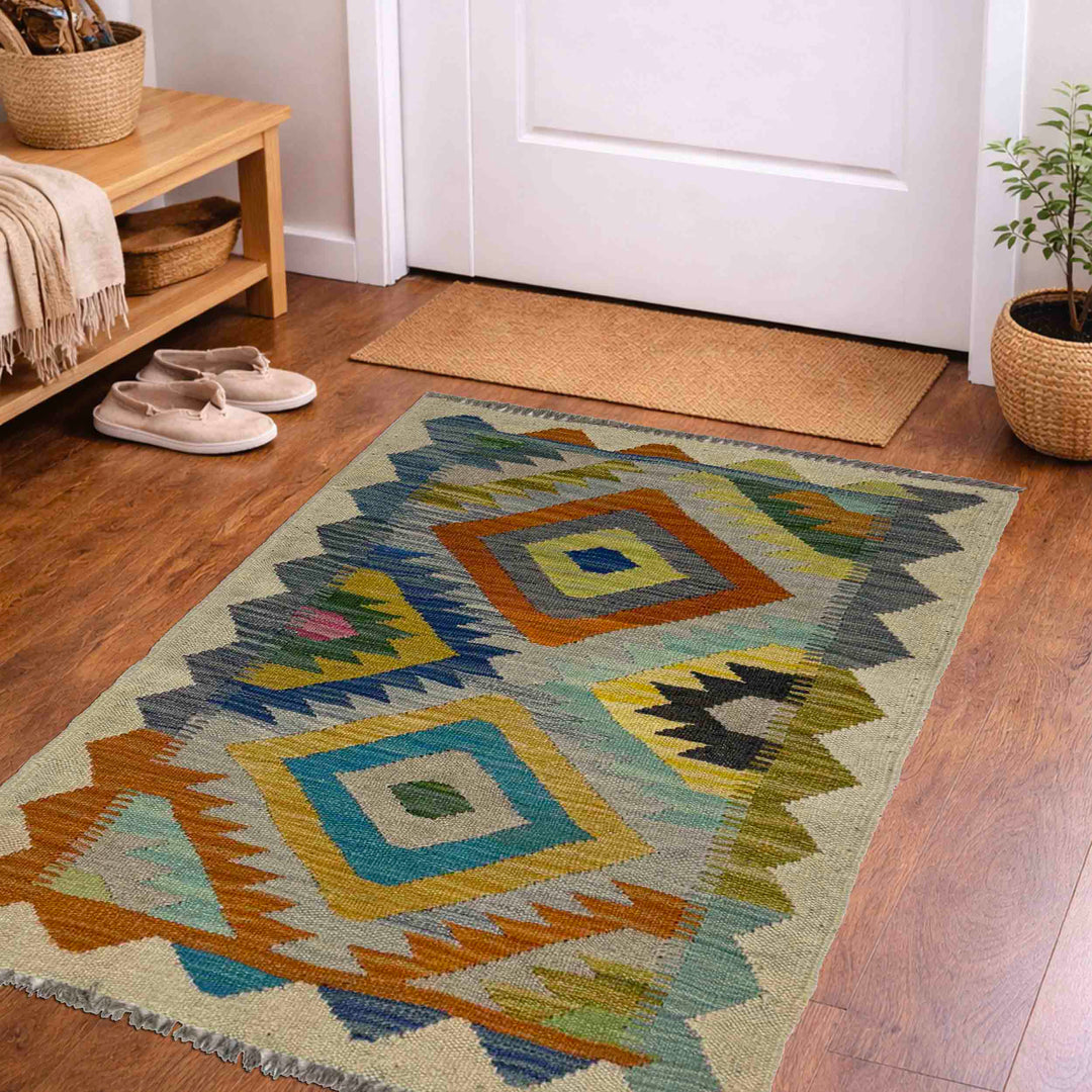 Multi Color ful Flat-Weave Wool Kilim 2' 0" x 3' 0" - No. AL376554
