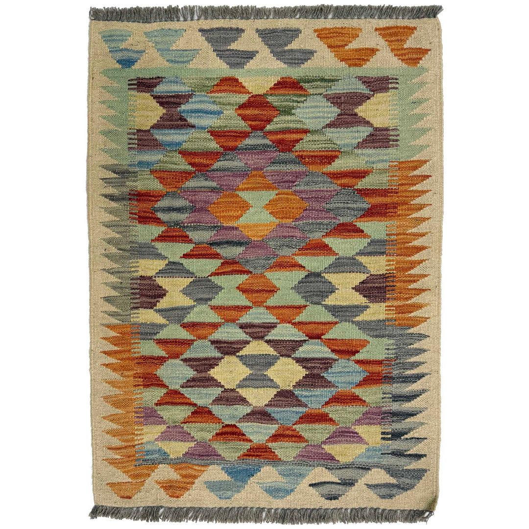 Afghan Vegetable Kilim Rug 2' 0" x 2' 11" Flat-Weave