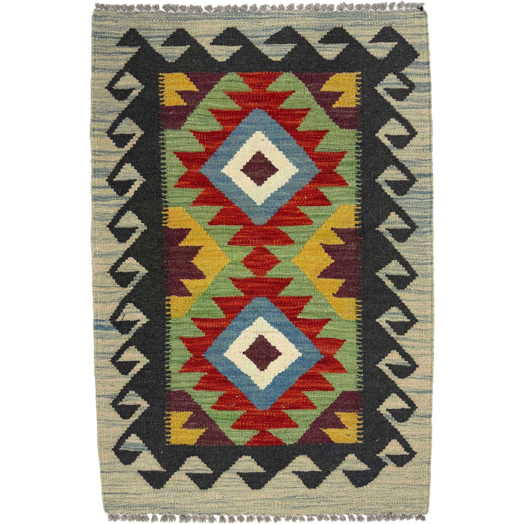 Afghan Kilim Rug 2' 0" x 2' 11" Flat-Weave