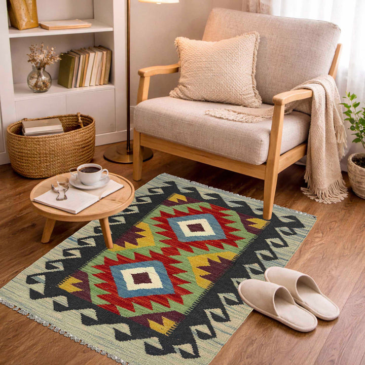 Afghan Kilim Rug 2' 0" x 2' 11" Flat-Weave view