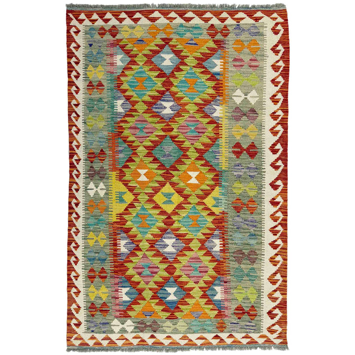 Afghan Vegetable Kilim Rug 3' 11" x 6' 5" Flat-Weave